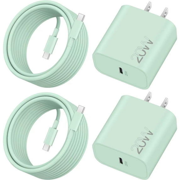 2 Pack for iphone 15/16 wallCharger Fast Charging , 20W USB C Wall Charger Block with 6Ft Type C Cable Compatible for iphone 15/15 Pro/15 Pro Max, Air 5/4 , Samsung Galaxy and Android Phone,green