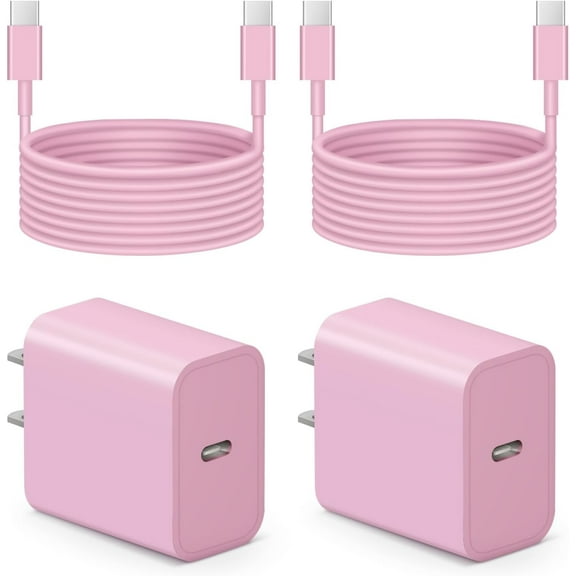 2 Pack for iphone 16 Charger Fast Charging , 20W USB C Wall Charger Block with 6.6Ft Type C Cable for iphone 17/16/15/15 Pro/15 Pro Max, iPad Pro, Air 5/4 , Galaxy and Android Phone(Pink)