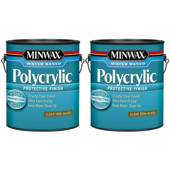 2 Pack of 1 gal Minwax 14444 Clear Polycrylic Water-Based Protective Finish Semi-Gloss