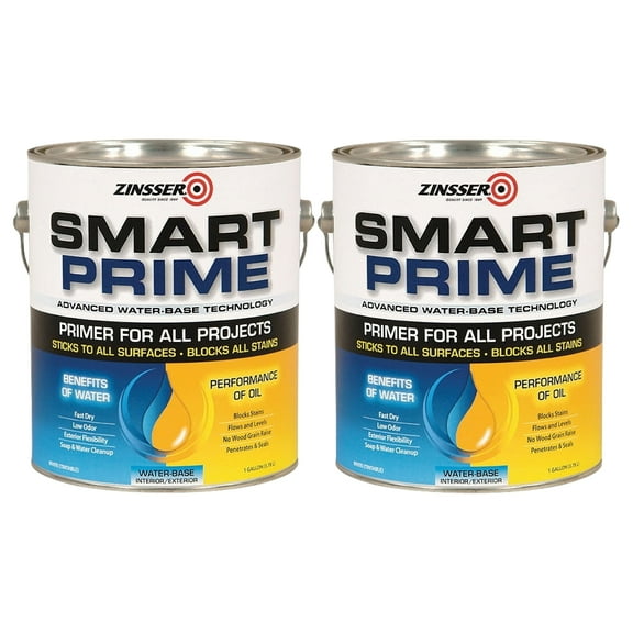 Zinsser 2 Pack of 1 gal 249729 White, Smart Prime Water-Based Interior/Exterior Primer/Sealer