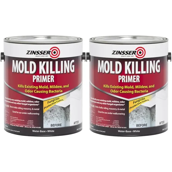 2 Pack of 1 gal Zinsser 276049 White Zinsser, Mold Killing Primer Water-Based Mold Killing Primer