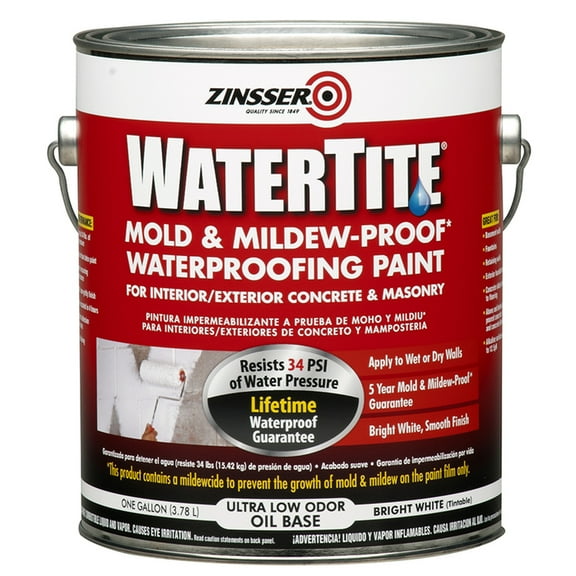 2-Pack of 1 gal Zinsser 5001 White WaterTite Mold & Mildew-Proof Waterproofing Paint, Oil-Based