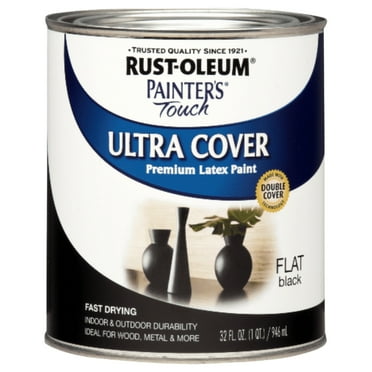 2-Pack of 1 qt Rust-Oleum 1976502 Black Painter’s Touch 2X Ultra Cover Premium Latex Paint, Flat