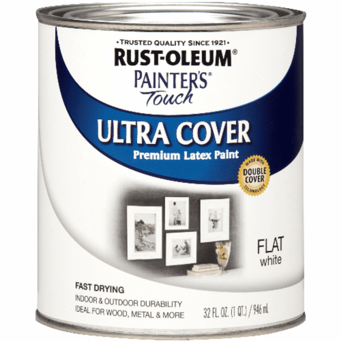 2-Pack of 1 qt Rust-Oleum 1990502 White Painter’s Touch 2X Ultra Cover Premium Latex Paint, Flat