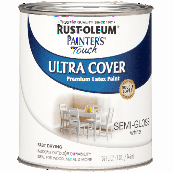 2-Pack of 1 qt Rust-Oleum 1993502 White Painter’s Touch 2X Ultra Cover Premium Latex Paint, Semi-Gloss