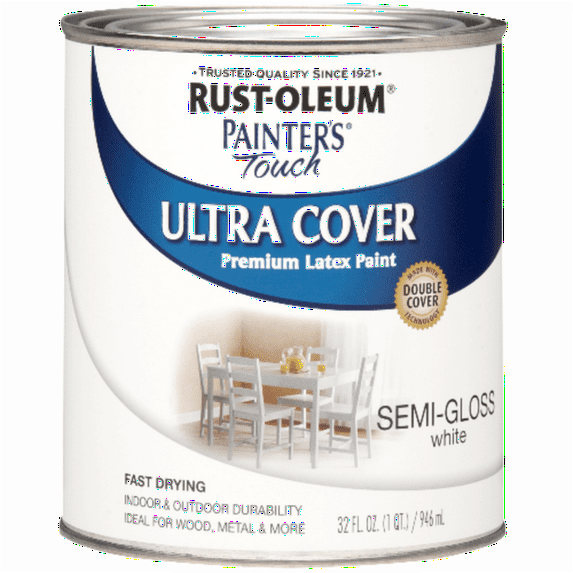 2-Pack of 1 qt Rust-Oleum 1993502 White Painter’s Touch 2X Ultra Cover Premium Latex Paint, Semi-Gloss