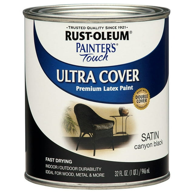 2-Pack of 1 qt Rust-Oleum 267332 Canyon Black Painter’s Touch 2X Ultra Cover Premium Latex Paint, Satin