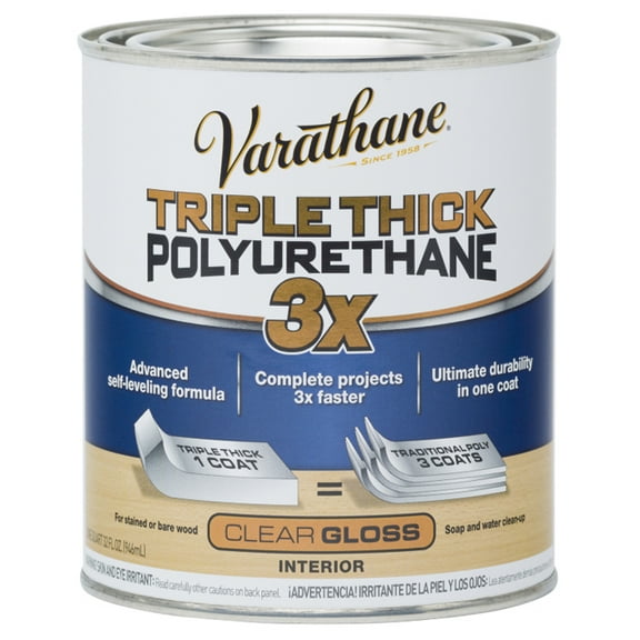 2-Pack of 1 qt Rust-Oleum 284470 Clear Varathane Triple Thick Polyurethane, Gloss