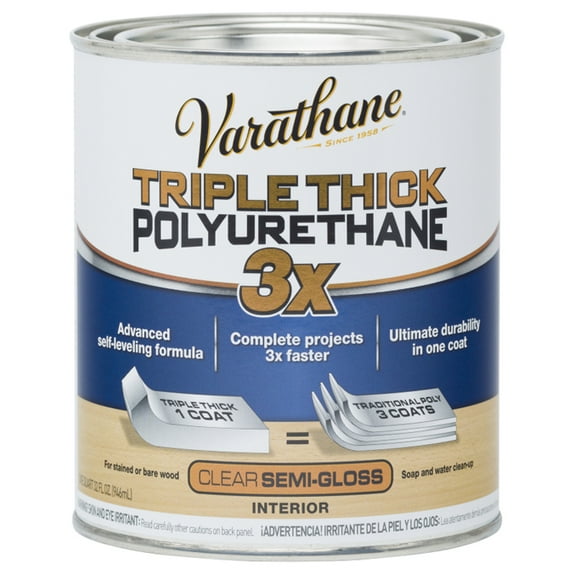 2-Pack of 1 qt Rust-Oleum 284472 Clear Varathane Triple Thick Polyurethane, Semi-Gloss