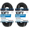 thumbnail image 1 of 2 Pack of 10 Ft Oil Resistant Extension Cords for Farms and Ranches - 12/3 SJTOW Heavy Duty Black Outdoor Cable with 3 Prong Grounded Plug for Safety, 1 of 1