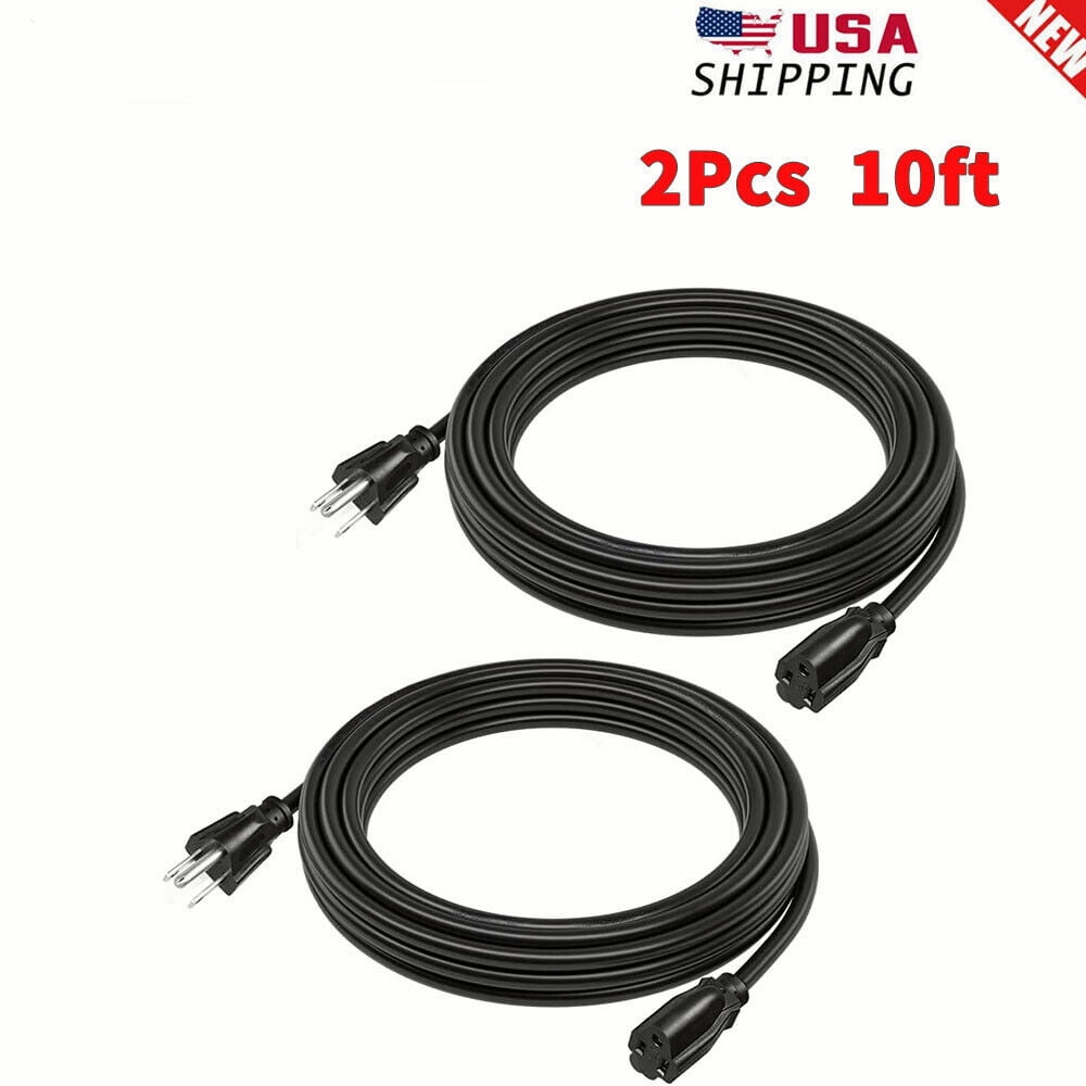 2 Pack of 10Ft Outdoor Extension Cords 16/3 Heavy Duty Black