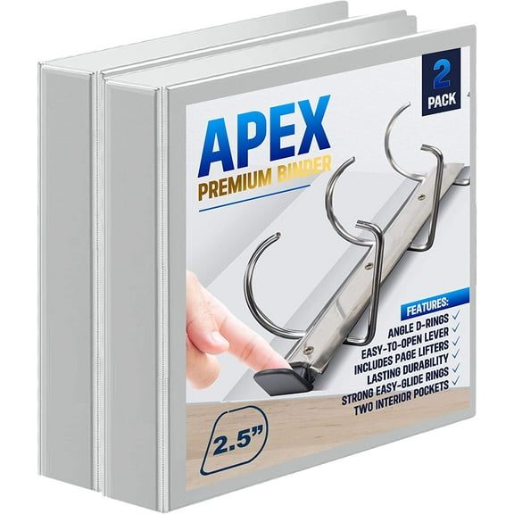 2 Pack of 2.5 Smooth Opening Angle D-Ring View Binders, Professional Presentation Folder for Standard Pages with Inside Pockets