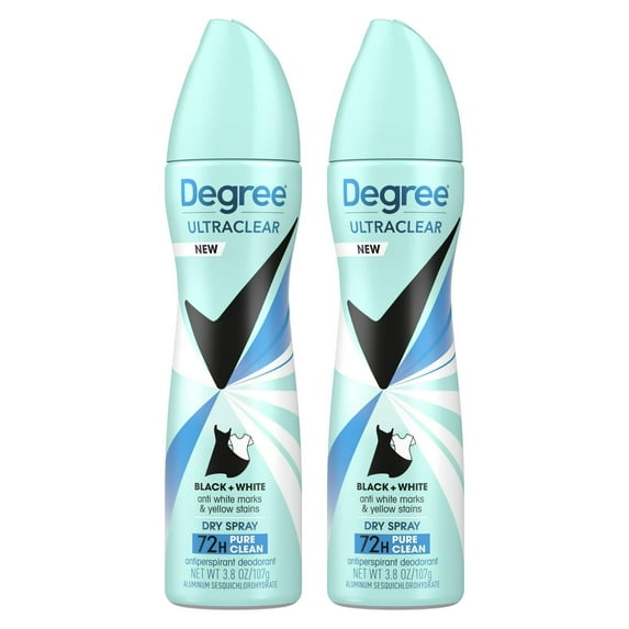 (2 Pack of 2 Count) Degree UltraClear Antiperspirant Deodorant Dry Spray Black+White Pure Clean, 3.8 oz 2 Count
