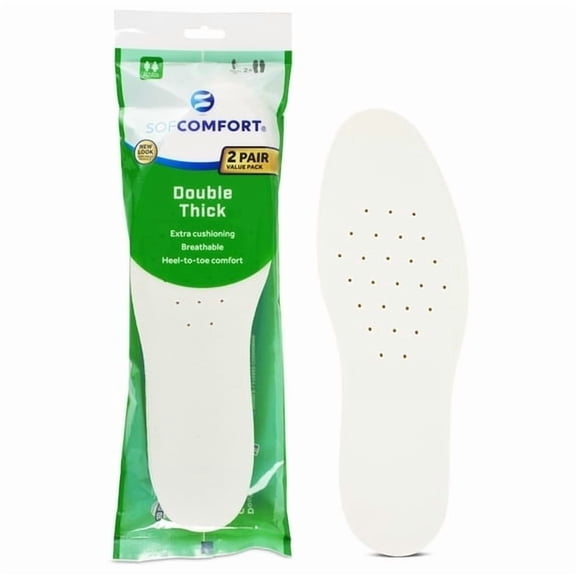(2 Pack of 2 Pairs) Sof Comfort Double Thick Foam Insole 2-Pack, Unisex One Size   Most