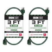Iron Forge Cable 2 Pack Weatherproof 3 Ft Outdoor Extension Cord - 16/3 SJTW Heavy Duty Green Extension Cord 3 Prong - 13 Amp Exterior Power Cable