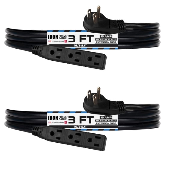 2 Pack 6 Ft Outdoor Extension Cords With 45° Angled Flat Plug - Iron Forge Tools