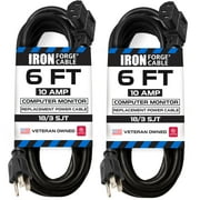 Iron Forge Cable 2 Pack of 6 ft Power Cords for TV Computer or Monitor (NEMA 5-15P to C13) - 18/3 SJT Right Angle C13 Connector Replacement Audio & Video Power Cable, Black