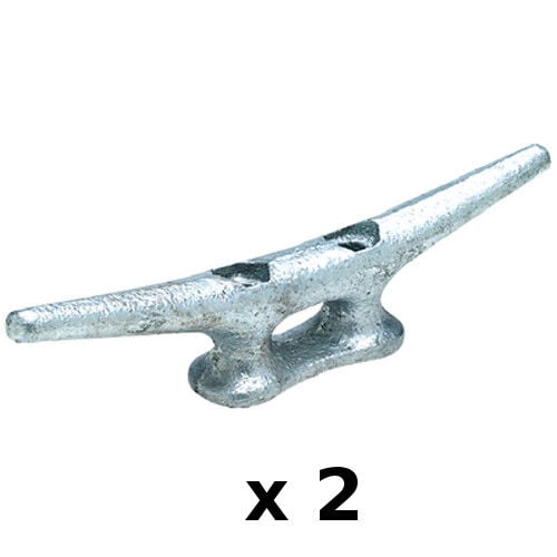 2 Pack of 8 Inch Galvanized Gray Iron Open Base Cleats for Boats and Docks