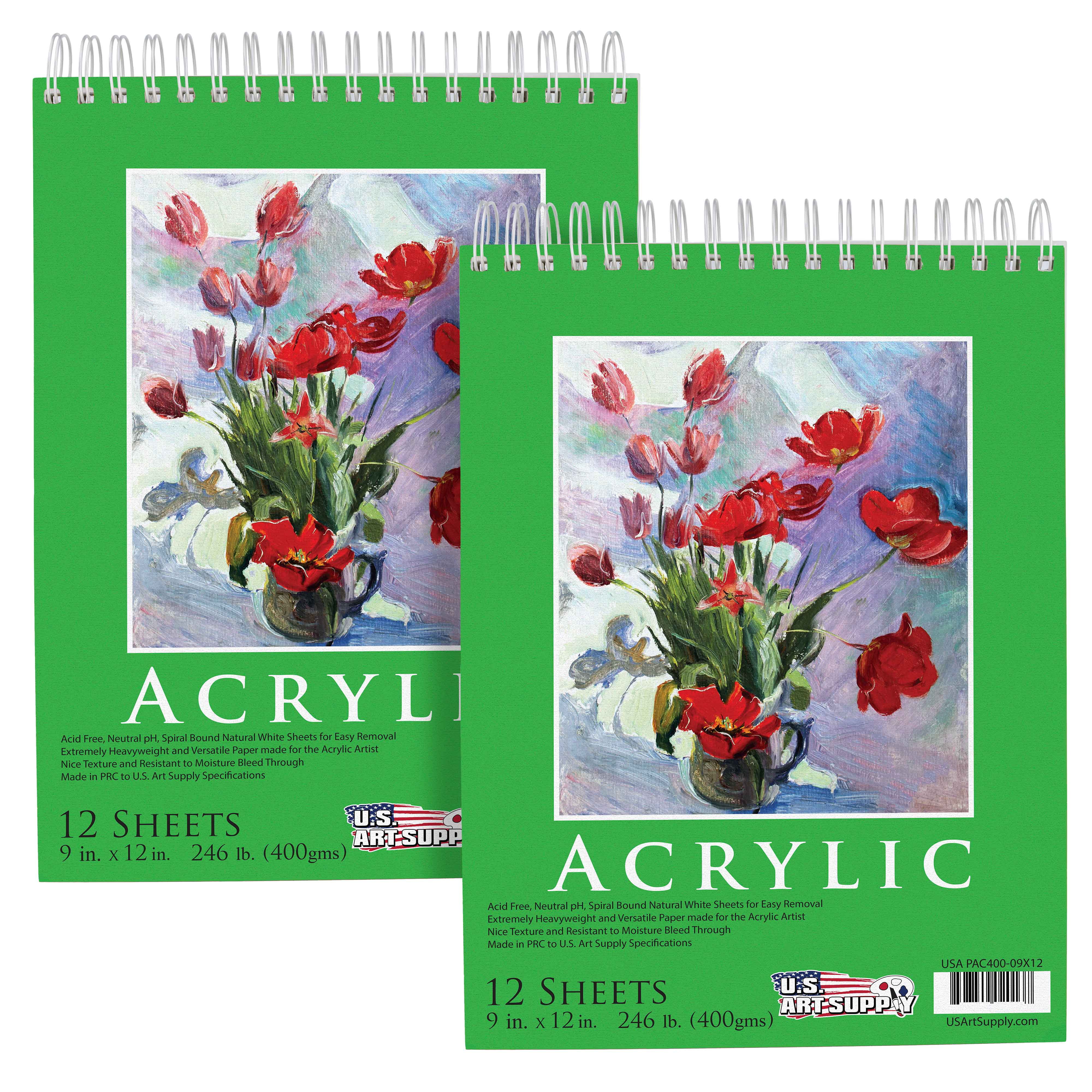 2 Pack of 9 x 12 Premium Extra Heavy-Weight Acrylic Painting Paper Pad,  246lbs 12-Sheets 