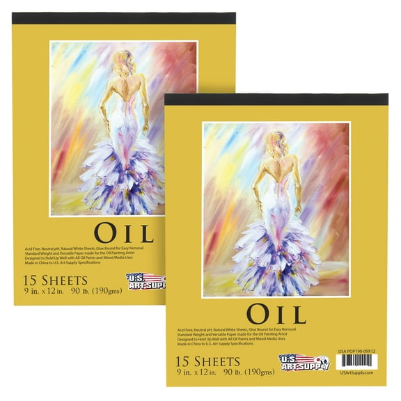 U.S. Art Supply 2 Pack of 9" x 12" Premium Heavy-Weight Oil Painting Paper Pad 90lbs (190gsm) 15-Sheets