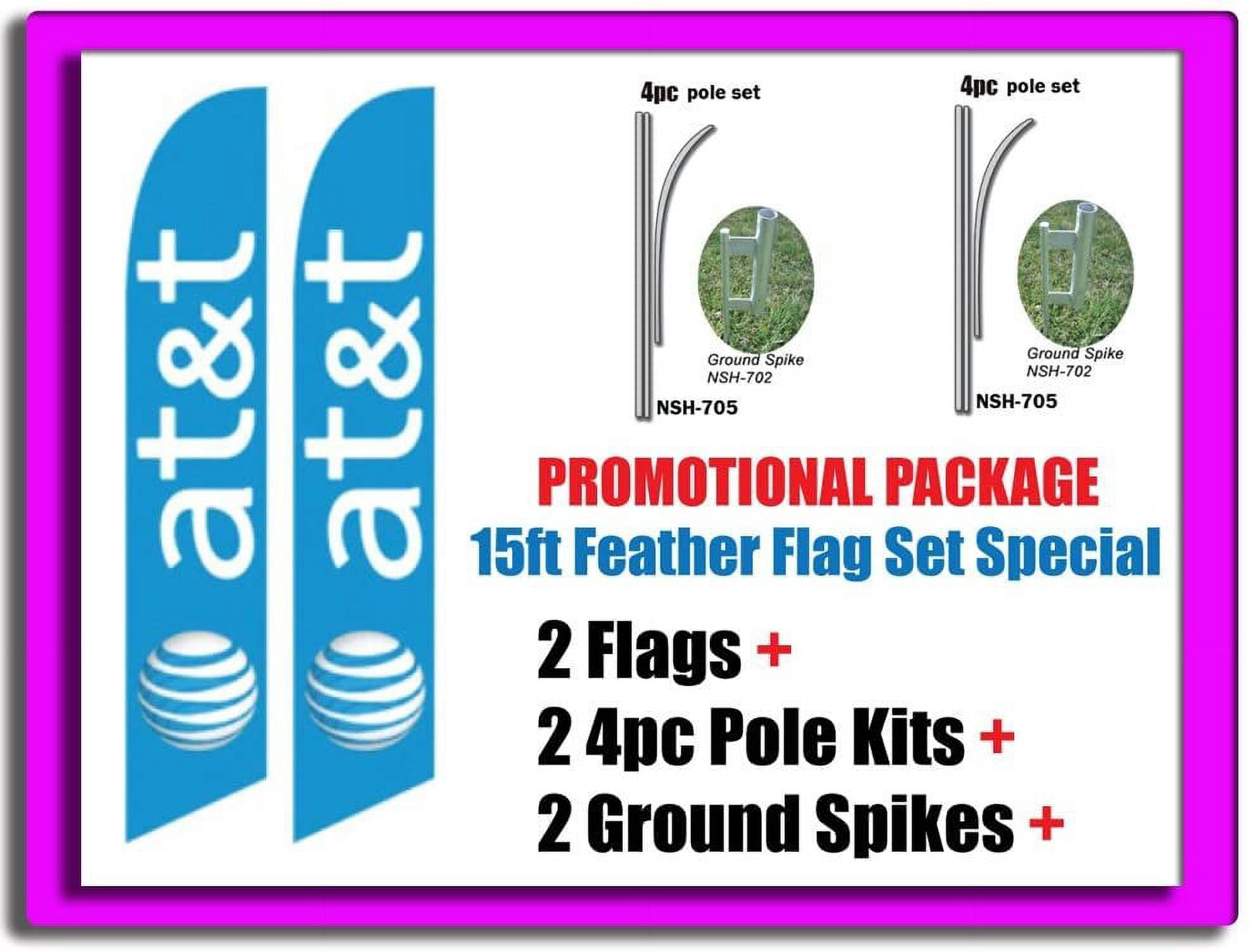 2 Pack of AT&T Advertising Feather Banner Swooper Flag Sign with Flag ...