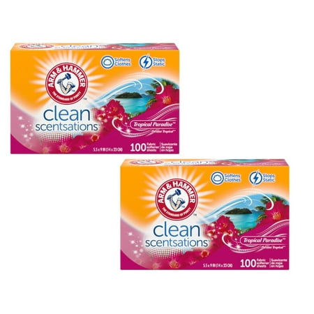 2 Pack of Arm & Hammer Fabric Softener Dryer Sheets, Tropical Paradise Scent, 100 Count