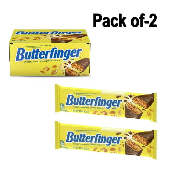 Pack Of 2 Butterfinger Crispety Crunchety Peanut Buttery Candy Bars | 1.92 Oz Per Bar | Crown Craze