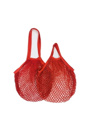 2 Pack of Ecology Reusable Cotton Mesh Grocery Bags Cotton String Bag Net Shopping Mesh Bags (Red)