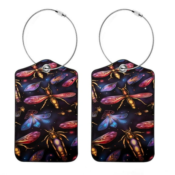 2 Pack of Firefly Luggage Tags for Adults Teens,Travel Bag Suitcase Labels with Stainless Steel Loop ID Tags Card Baggage Bag Label