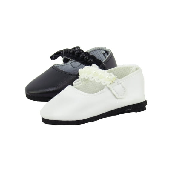 2 Pack of Flats with Lace and Pearl Straps For 18 Inch Doll