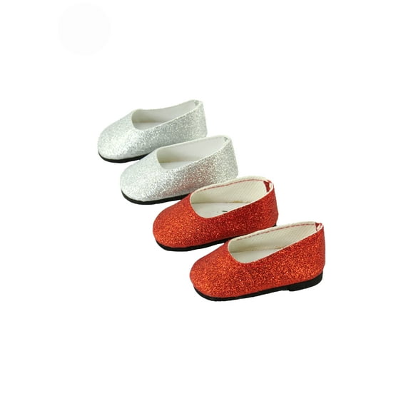 2 Pack of Glitter Flats: Red and Silver For 18 Inch Dolls