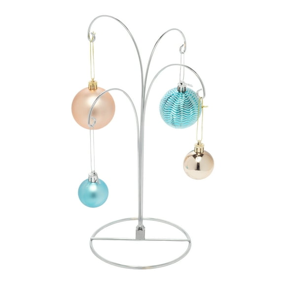 2 Pack of Metal Ornament Display Stands 12 Tall with Four Hooks at Varying Heights for Christmas Ornaments and Keepsakes (Silver)