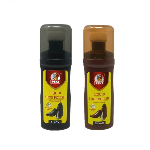 2 Pack of PIKI 60ML Shine Instant Liquid Shoe Polish 2oz (Black & Brown)