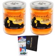 2 Pack of Pet Odor Exterminator Candles with Bonus Imperial Falcon Drawstring Bag containing a Surprise Scent Car Air Freshener (Rescued)