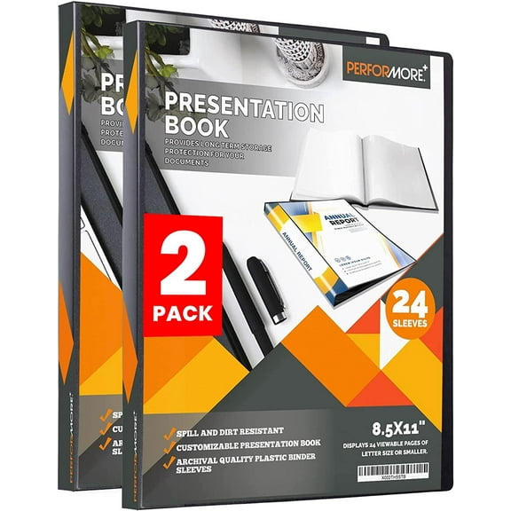 2 Pack of Presentation Folder, 24 Pocket Presentation Display Book (Black) with Plastic Sleeves