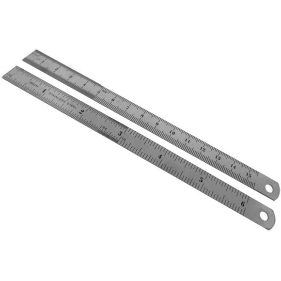 2 Pack of SAE/Metric Stainless Steel Ruler - Measures up to 6 Inches or 15.5 cm