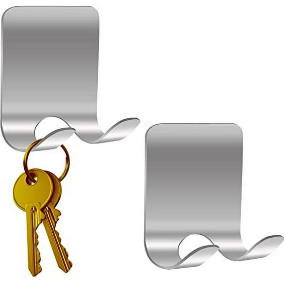 2 Pack of Stainless Steel Double Hook Hangers with Flat Back and 3M Foam Adhesive, Adhesive Shower Hooks, Towel Hangers for Bathroom or Kitchen Wall