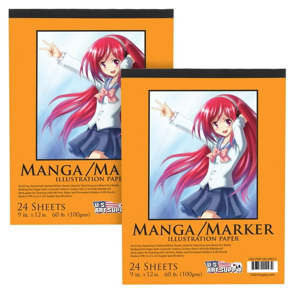 U.S. Art Supply  2 Pack of 9" x 12" Premium Manga-Marker Paper Pad 60lbs (100gsm) 24-Sheets