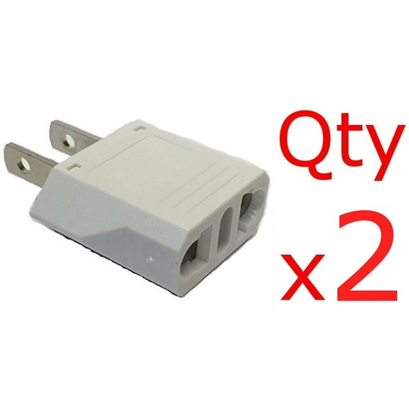 2 Pack of White European to American Plug Adapters- Europe Asia to US-Style converter
