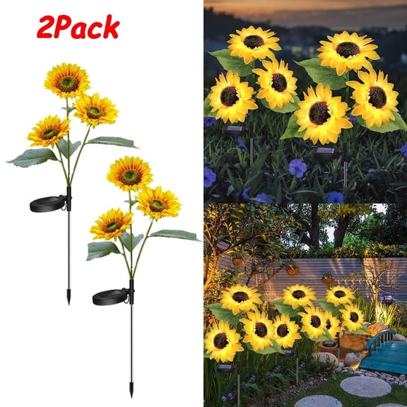 2 Pack with 6 Sunflower Lights, Solar Flowers Lights Waterproof, Outside Decorative Stakes Light for Landscape Yard Patio Lawn