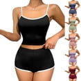 thumbnail image 1 of 2 Pack ylioge 2X-4X Plus Size Short Pajama Sets for Women 2 Piece Trendy Solid Color Stretchy Slim Sleeveless Tank Tops and Shorts Homewear Pajamas Suits Set, 1 of 8