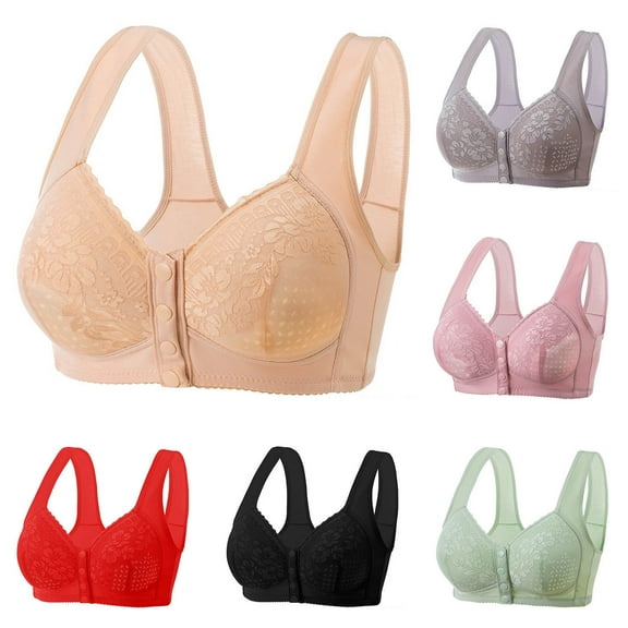 2 Pack ylioge Front Closure Bras for Women Plus Size S-5X No Underwire Bralettes Push Up Solid Color Lightweight Breathable Support Underwear Bra