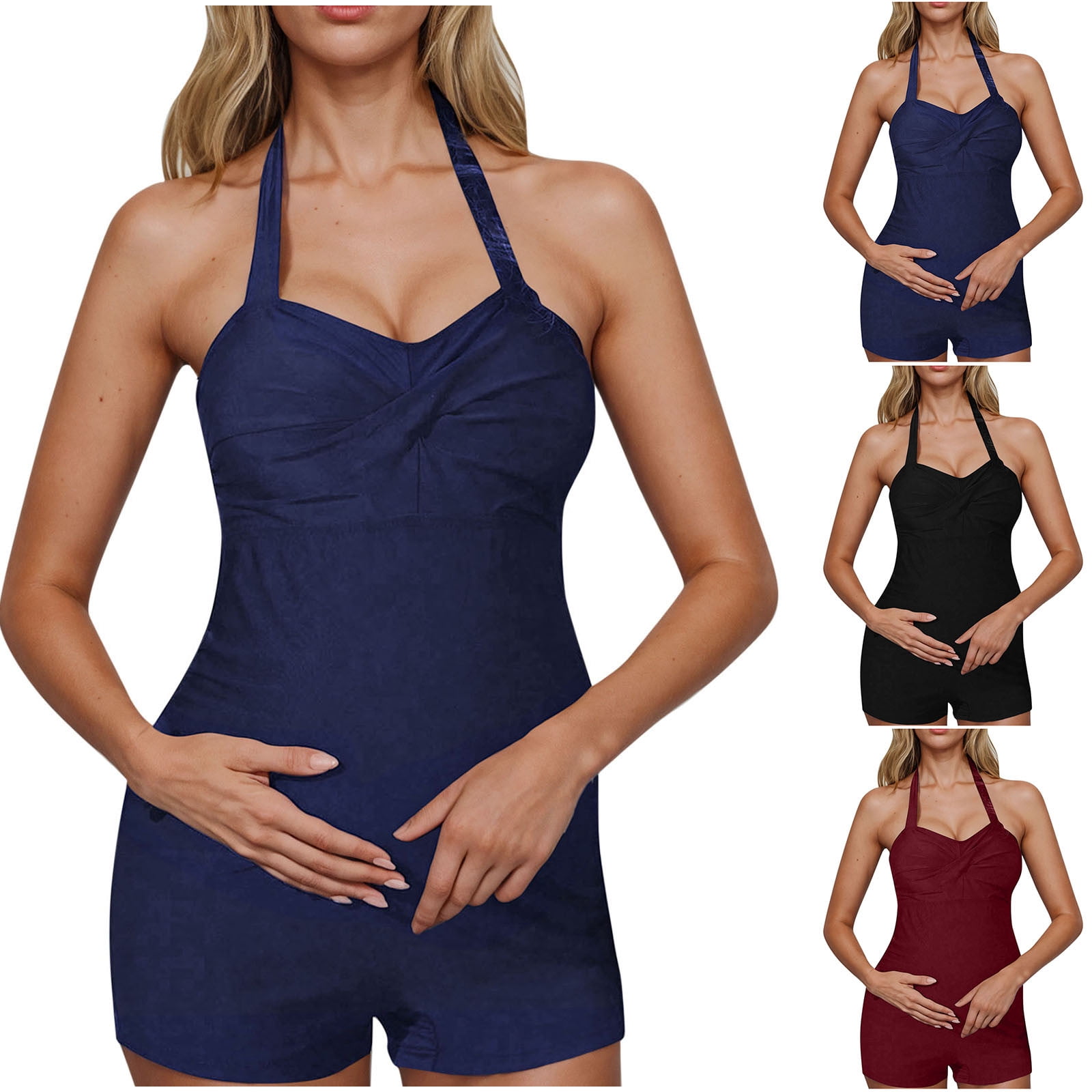 2 Pack ylioge Maternity Swimsuits for Women One-Piece Tankini Bathing Suits with Shorts Ladies Casual Solid Sleeveless Full-Coverage Tankinis