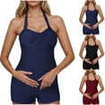 thumbnail image 1 of 2 Pack ylioge Maternity Swimsuits for Women One-Piece Tankini Bathing Suits with Shorts Ladies Casual Solid Sleeveless Full-Coverage Tankinis, 1 of 8