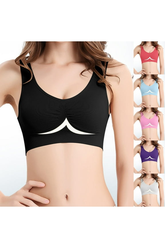 2 Pack ylioge S-4X Womens Plus Size Sports Bras No Underwire Bralettes Lightweight Solid Stretchy Pullover Full-Coverage Sleep Underwear Bra