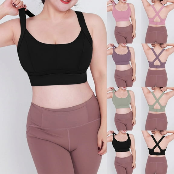 2 Pack ylioge S-5X Plus Size Sports Bras for Women No Underwire High-Impact Bralettes Push Up Solid Breathable Full-Coverage Athletic Workout Underwear Bra