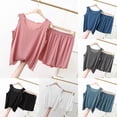 thumbnail image 1 of 2 Pack ylioge Short Pajama Sets for Women 2 Piece Lightweight Solid Color Sleeveless Tank Tops Wide Leg Shorts Breathable Sleepwear Homewear Pajamas Outfits, 1 of 8