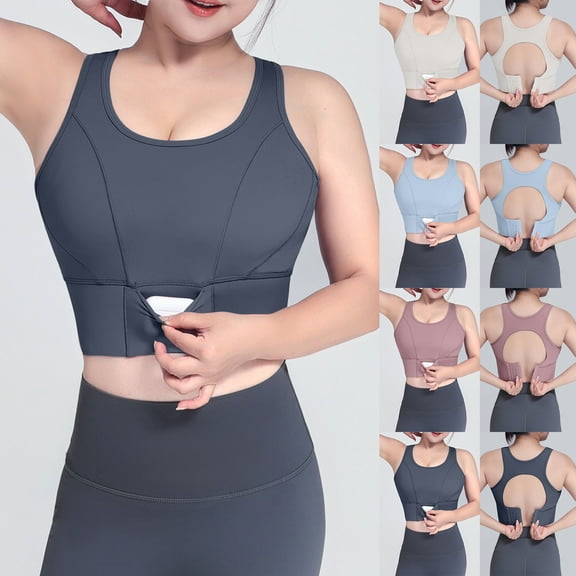 2 Pack ylioge Sports Bras for Women with Pocket Plus Size S-5X Wirefree Push Up Bralettes High-Impact Breathable Backless Athletic Workout Underwear Bra