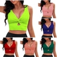 thumbnail image 1 of 2 Pack ylioge Swimming Tops for Women Built in Bras Sleeveless Deep V Neck Cropped Tank Tops Ladies Trendy Solid Hollow Out Beach Swimwear Cami Top, 1 of 8