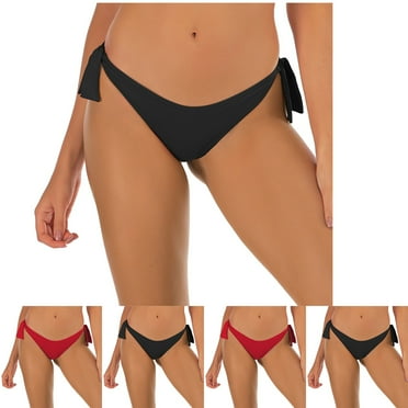 2 Pack ylioge Womens Bikini Swimsuit Thongs Trendy Low Waisted High-Cut Bathing Bottoms Ladies Solid Color Beach Swimwear Thong Summer